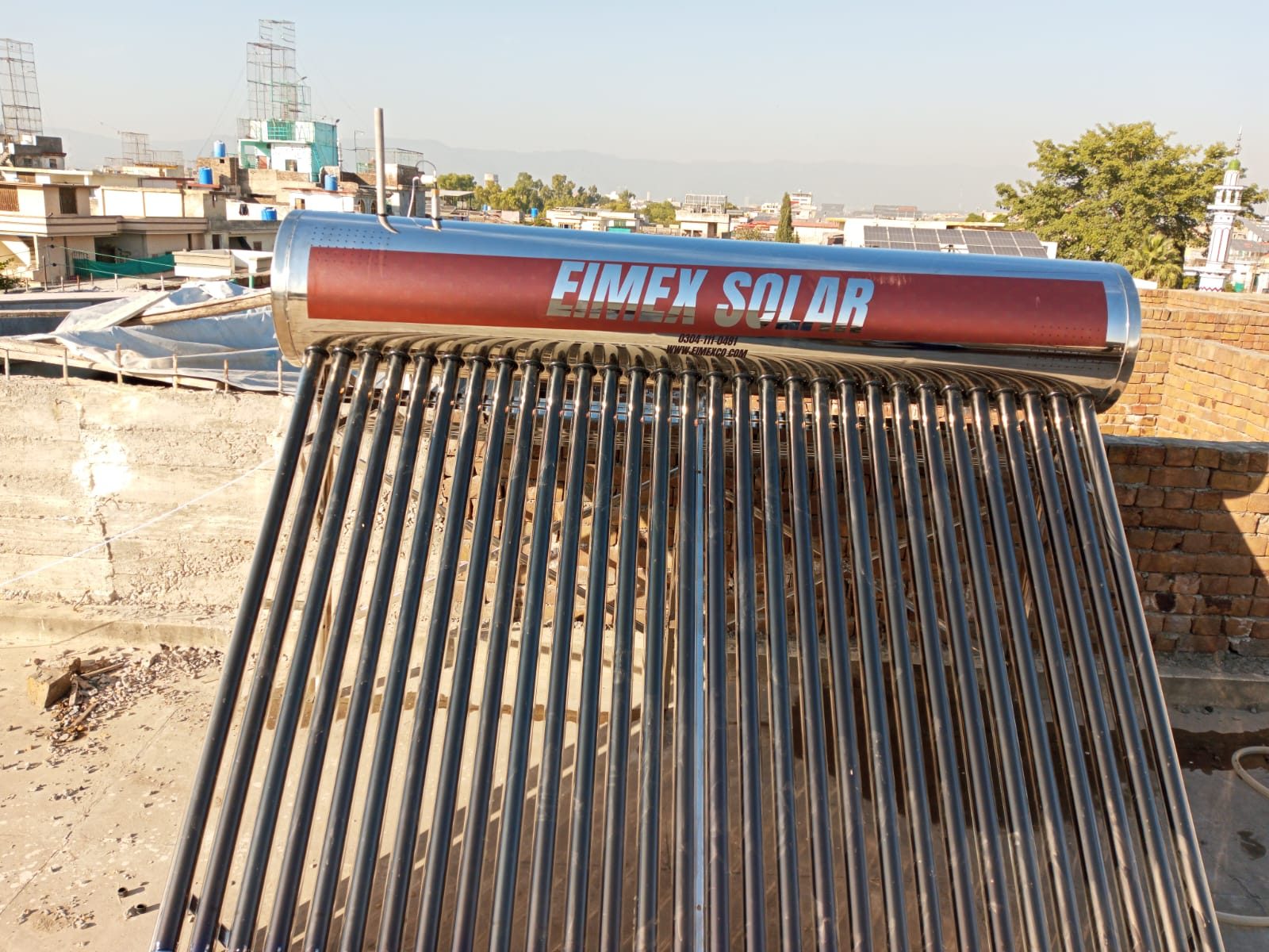 EIMEX solar geyser installed on a city rooftop in Pakistan
