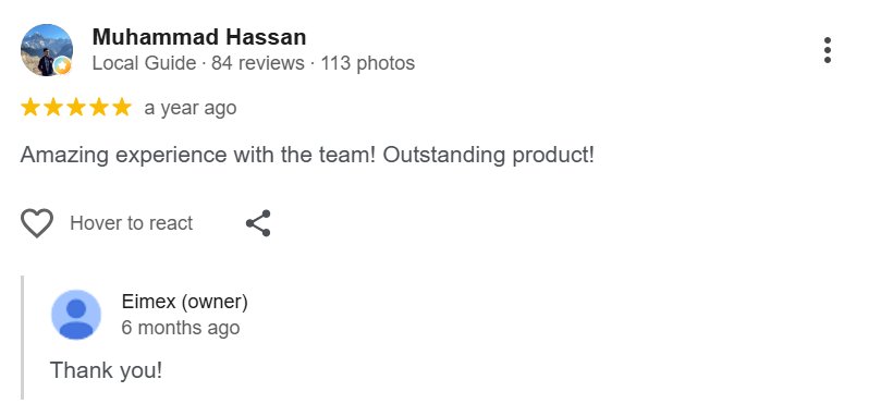 Screenshot of a published EIMEX Solar customer review (8)