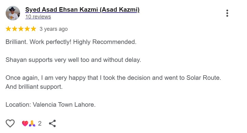 Screenshot of a published EIMEX Solar customer review (2)