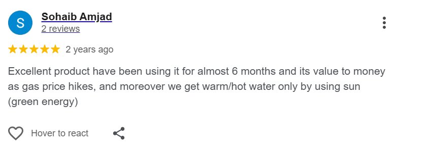 Screenshot of a published EIMEX Solar customer review (4)