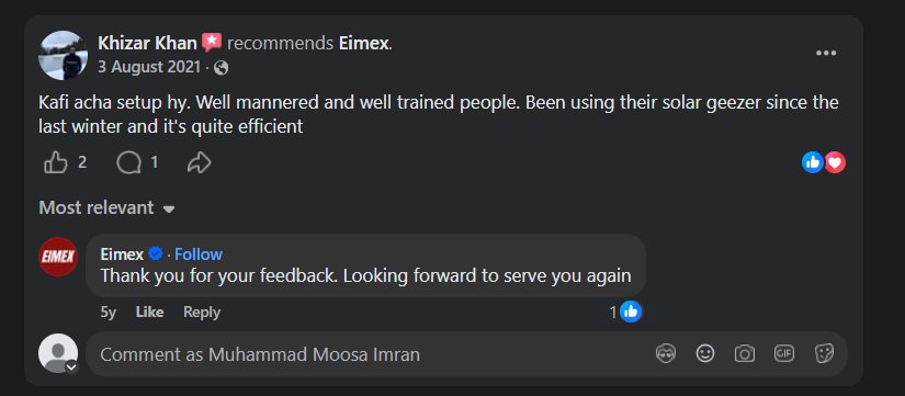 Screenshot of a published EIMEX Solar customer review (13)