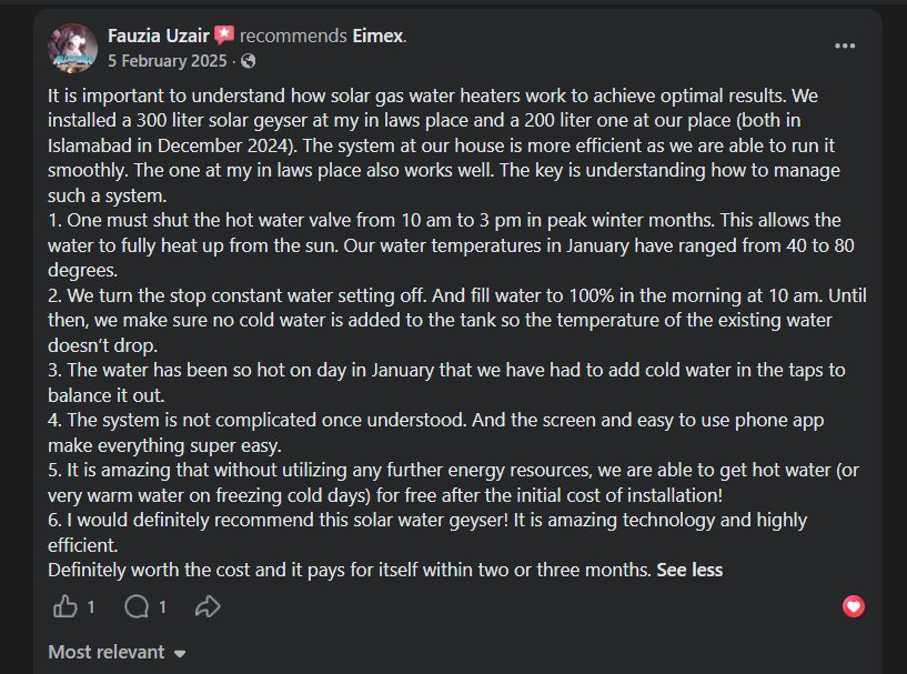Screenshot of a published EIMEX Solar customer review (10)